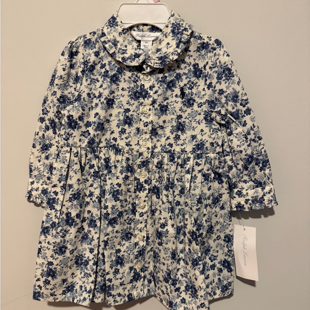 Ralph Lauren White and Blue Floral Dress 9M